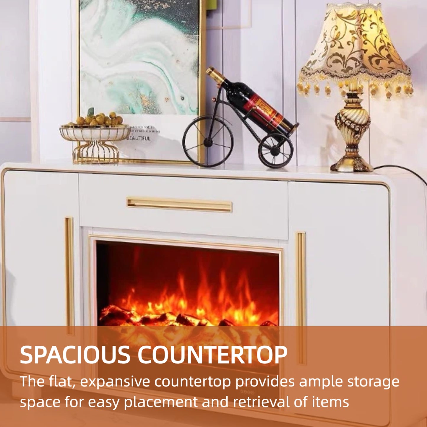 Aihm-Lon Modern Electric Fireplace Includes Storage Drawer 63”