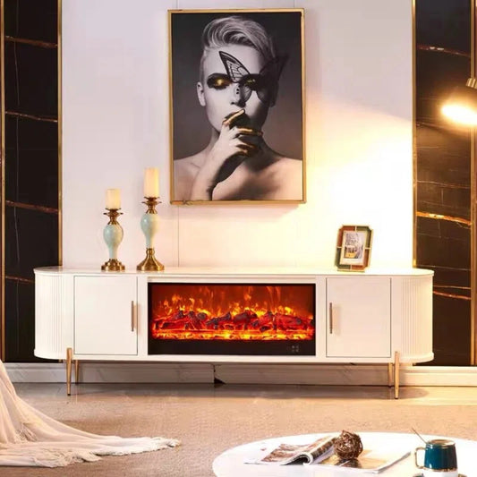 Aihm-Lon Electric Fireplace with White Storage Decorative Faux Real Flame 79”