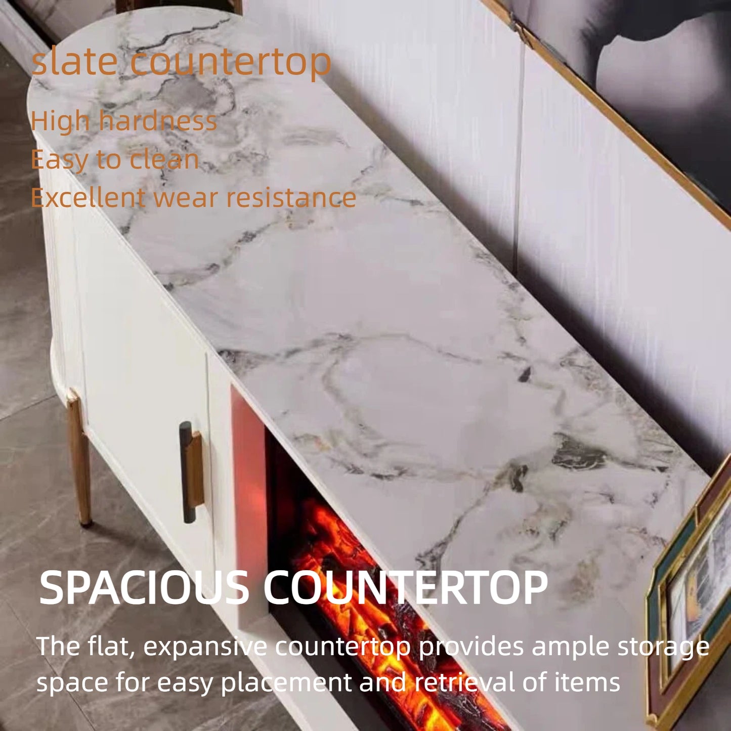 Aihm-Lon Electric Fireplace with White Storage Decorative Faux Real Flame 79”