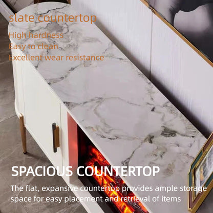 Aihm-Lon Electric Fireplace with White Storage Decorative Faux Real Flame 79”