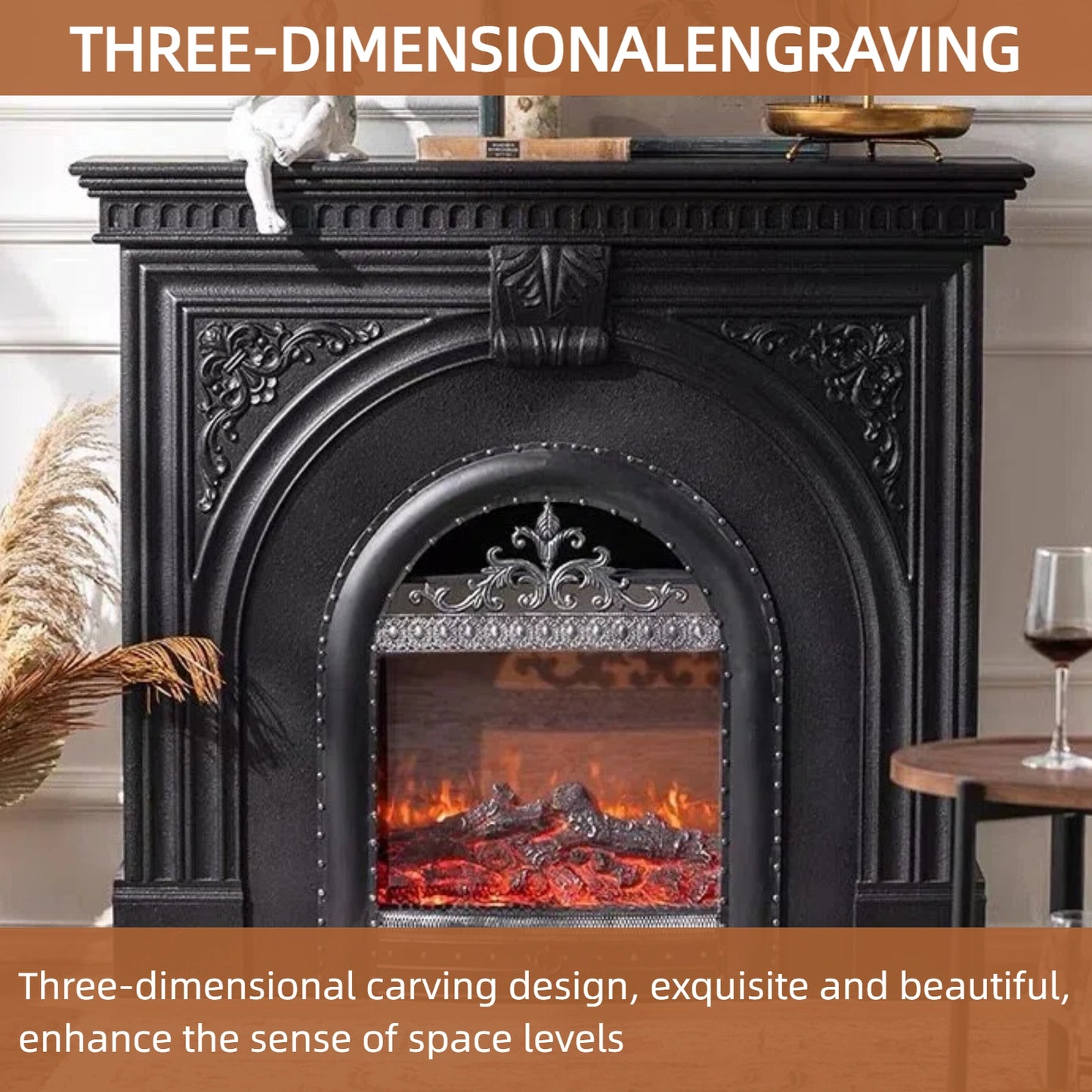 Aihm-Lon Freestanding Electric Fireplace Includes French Vintage Metal Cover 47”