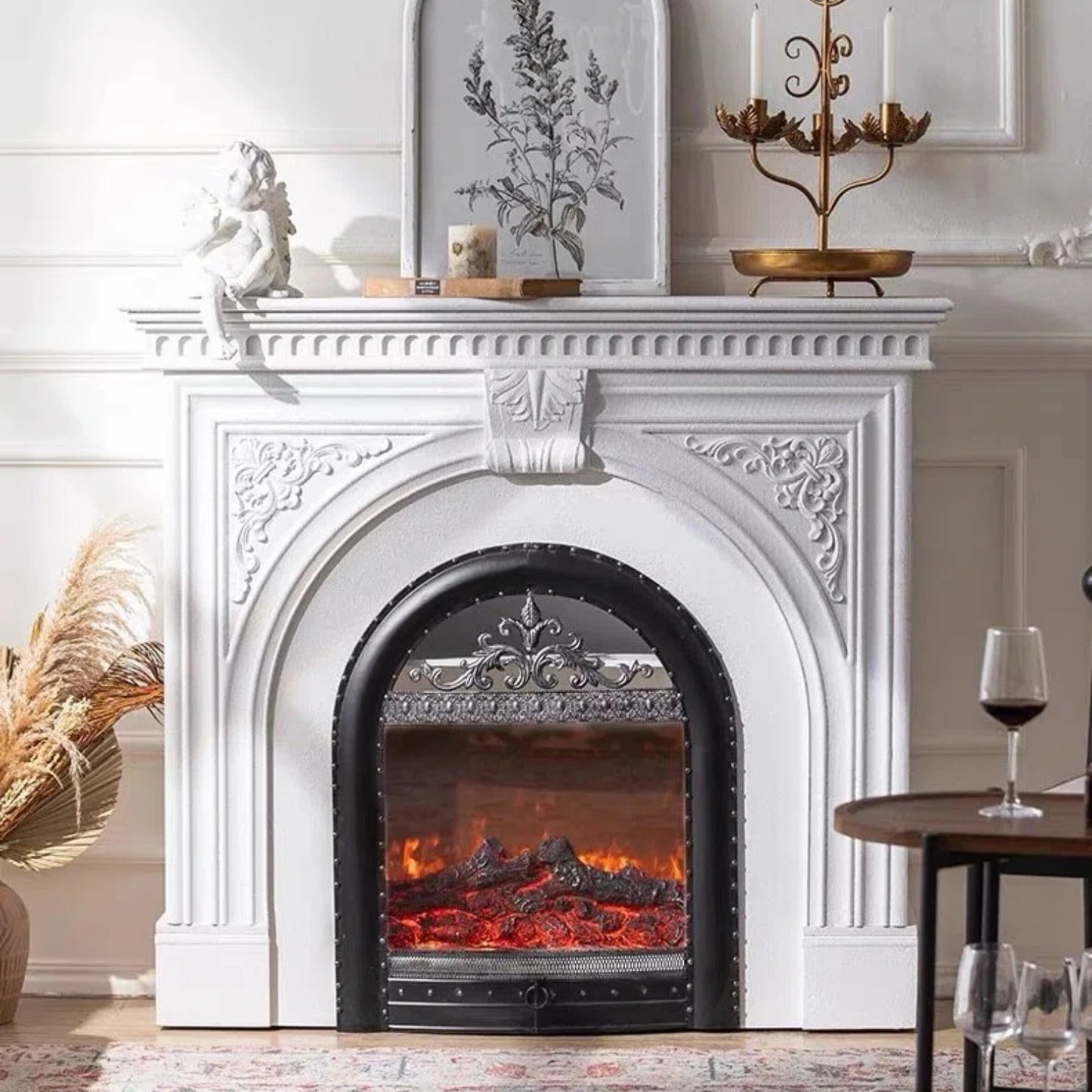 Aihm-Lon Freestanding Electric Fireplace Includes French Vintage Metal Cover 47”