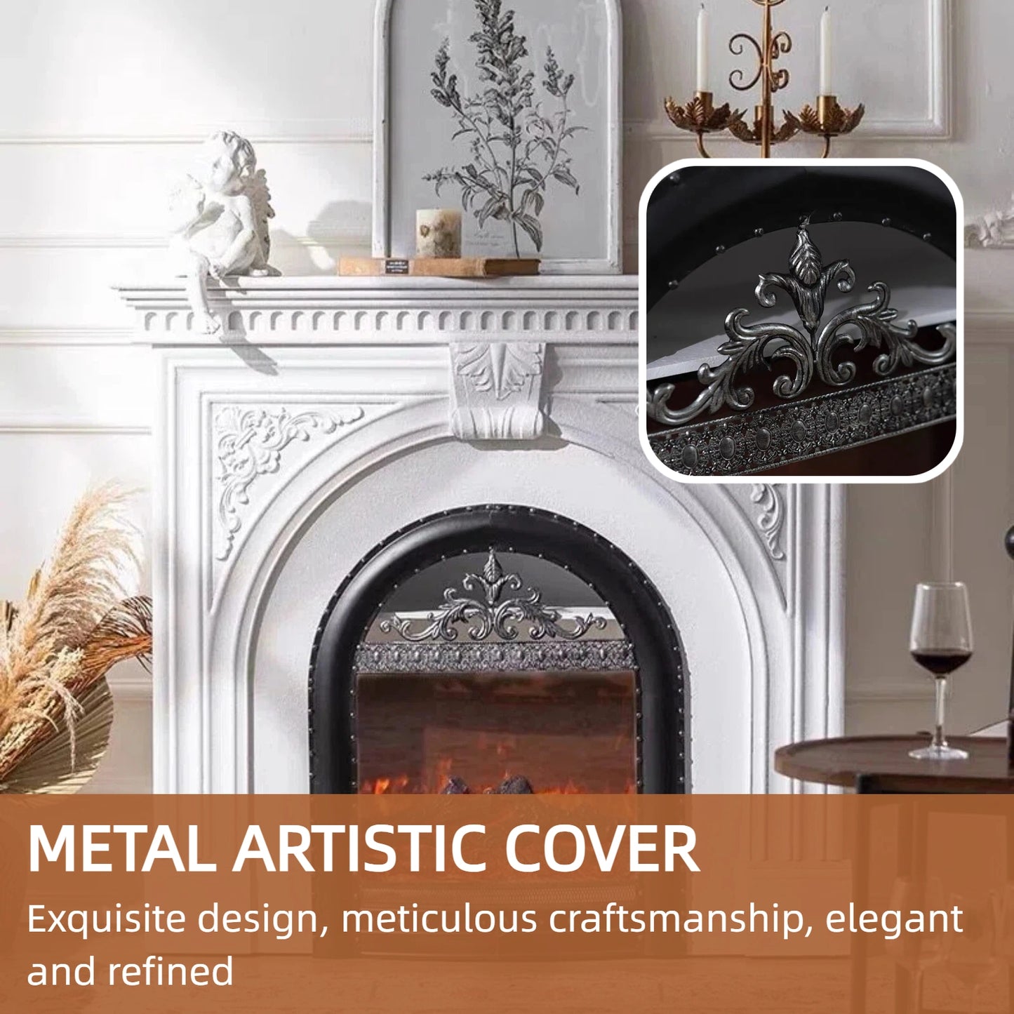 Aihm-Lon Freestanding Electric Fireplace Includes French Vintage Metal Cover 47”