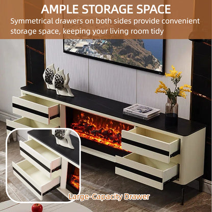 Aihm-Lon Striped Electric Fireplace with 4 White Storage Drawer 79”