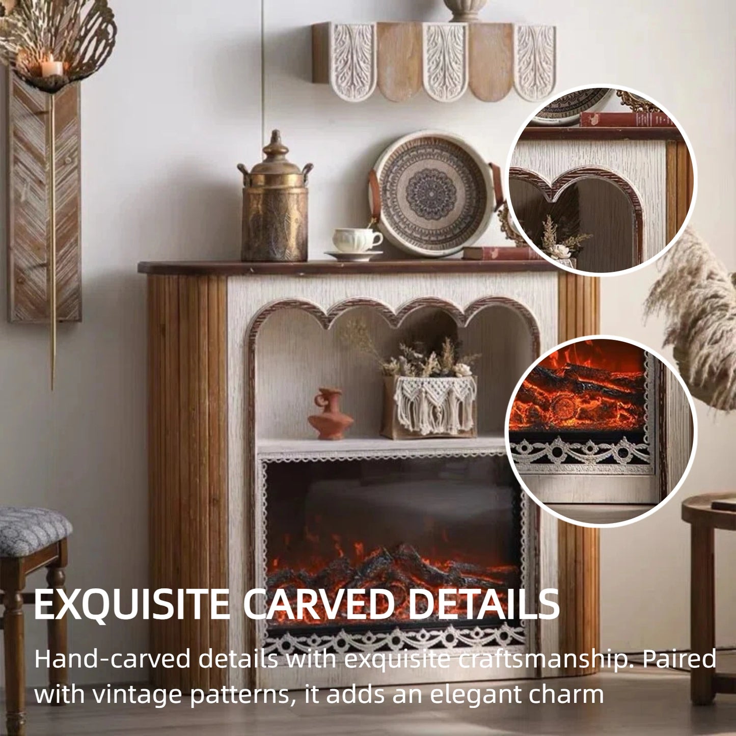 Aihm-Lon Vintage Electric Fireplace Includes French Wavy Border 47”