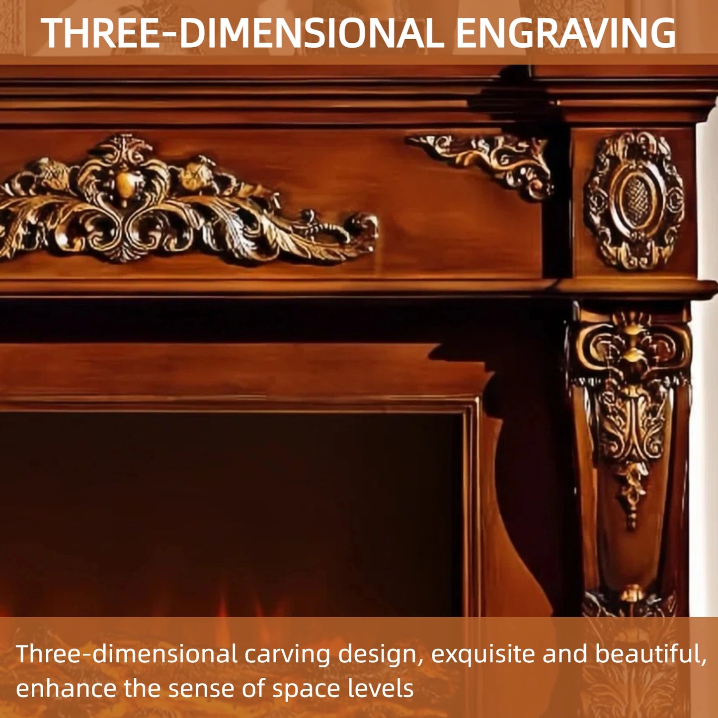 Aihm-Lon Retro Electric Fireplace Includes White Luxury Relief and Double-Column 59”-79”