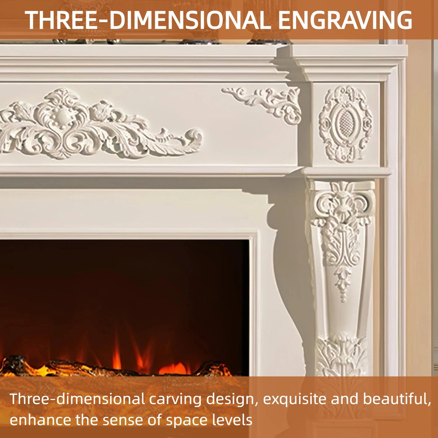 Aihm-Lon Retro Electric Fireplace Includes White Luxury Relief and Double-Column 59”-79”