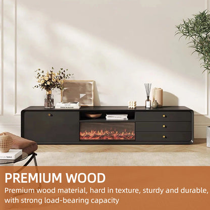 Aihm-Lon Indoor Electric Fireplace with Side Cabinet and 3 Drawers 79”-87"