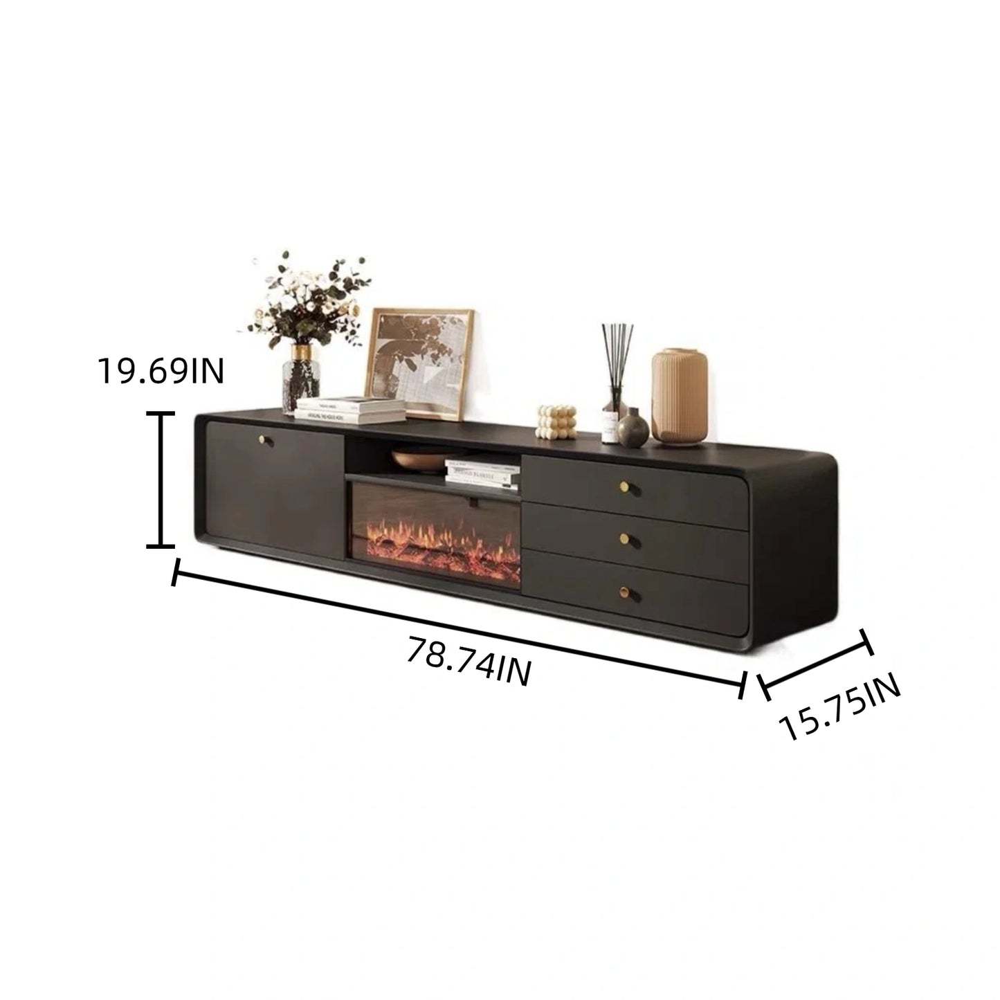 Aihm-Lon Indoor Electric Fireplace with Side Cabinet and 3 Drawers 79”-87"
