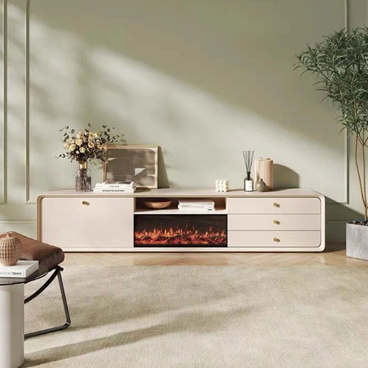 Aihm-Lon Indoor Electric Fireplace with Side Cabinet and 3 Drawers 79”-87"