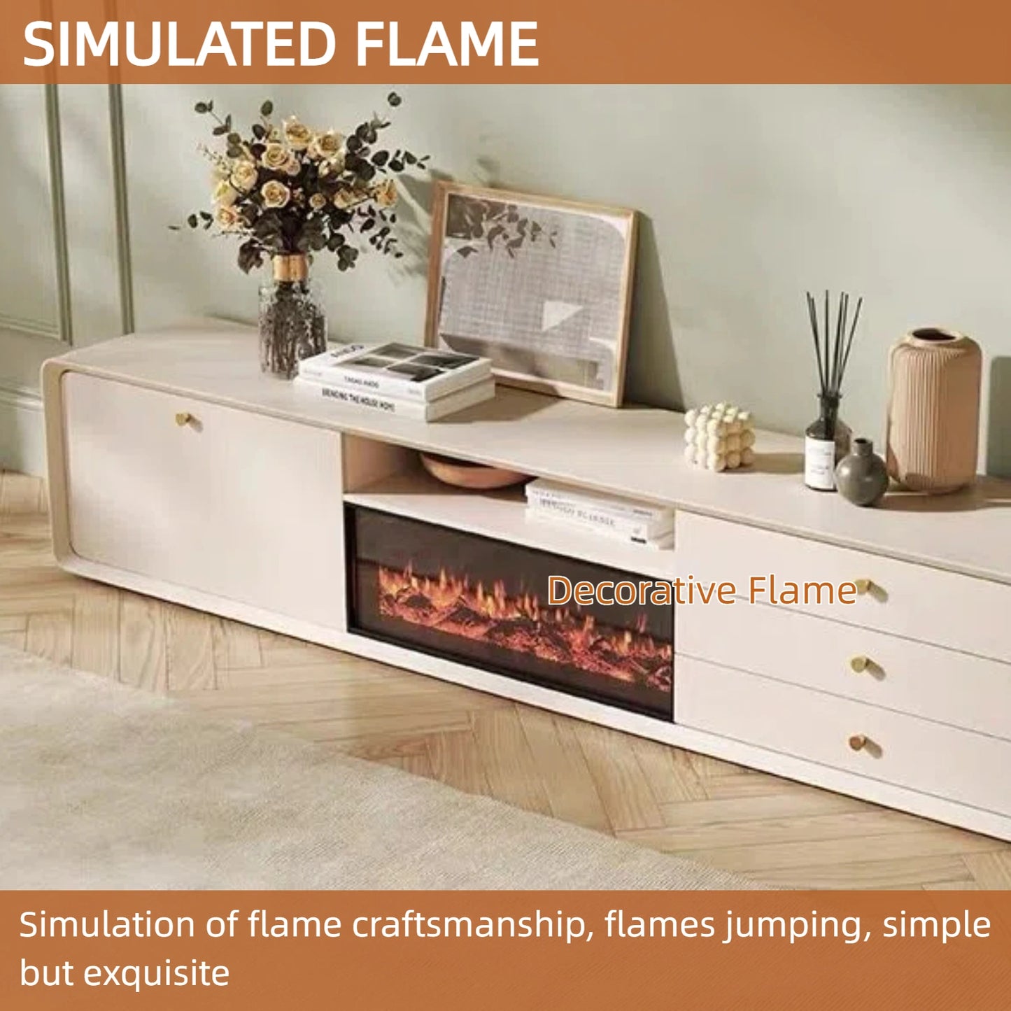 Aihm-Lon Indoor Electric Fireplace with Side Cabinet and 3 Drawers 79”-87"