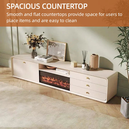 Aihm-Lon Indoor Electric Fireplace with Side Cabinet and 3 Drawers 79”-87"