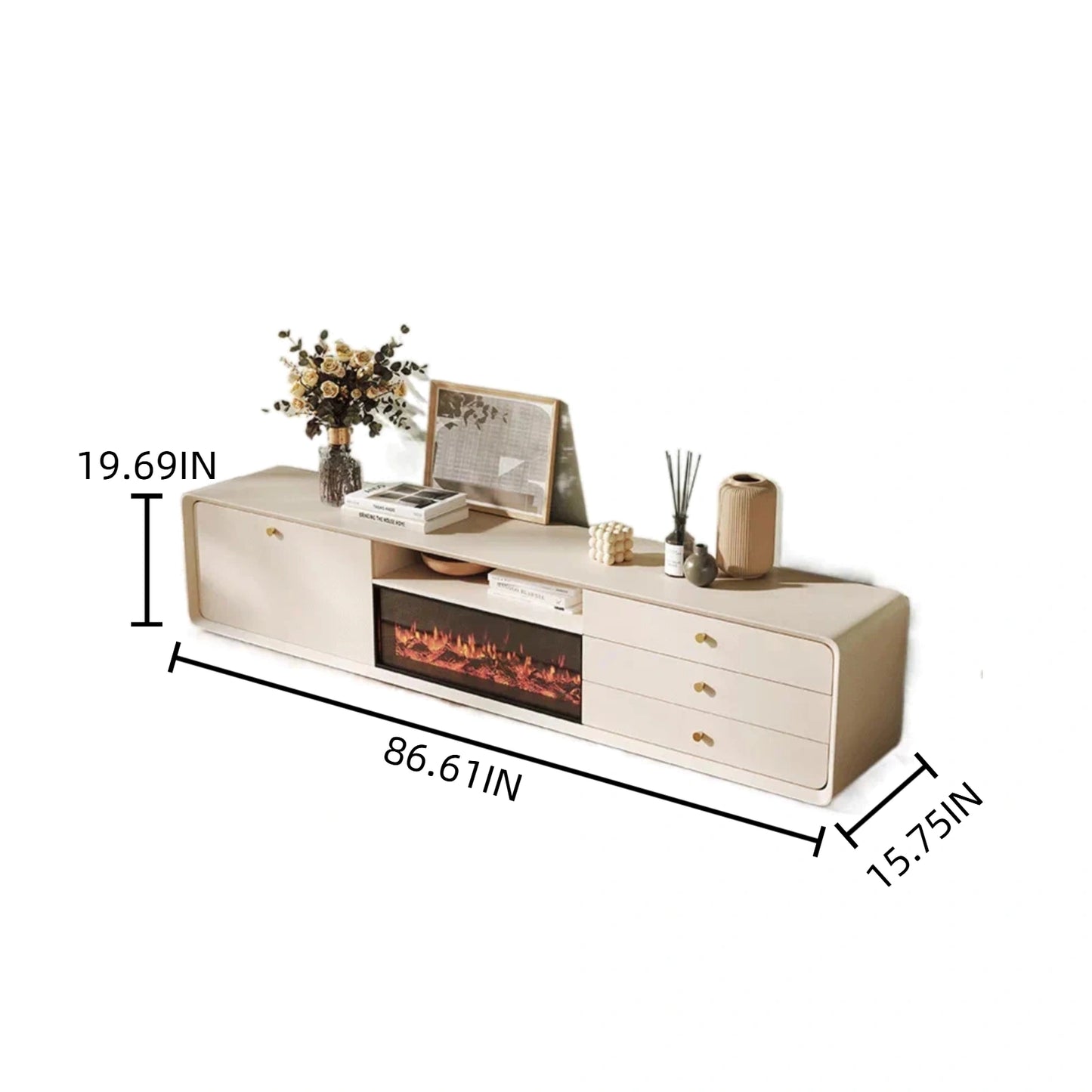Aihm-Lon Indoor Electric Fireplace with Side Cabinet and 3 Drawers 79”-87"