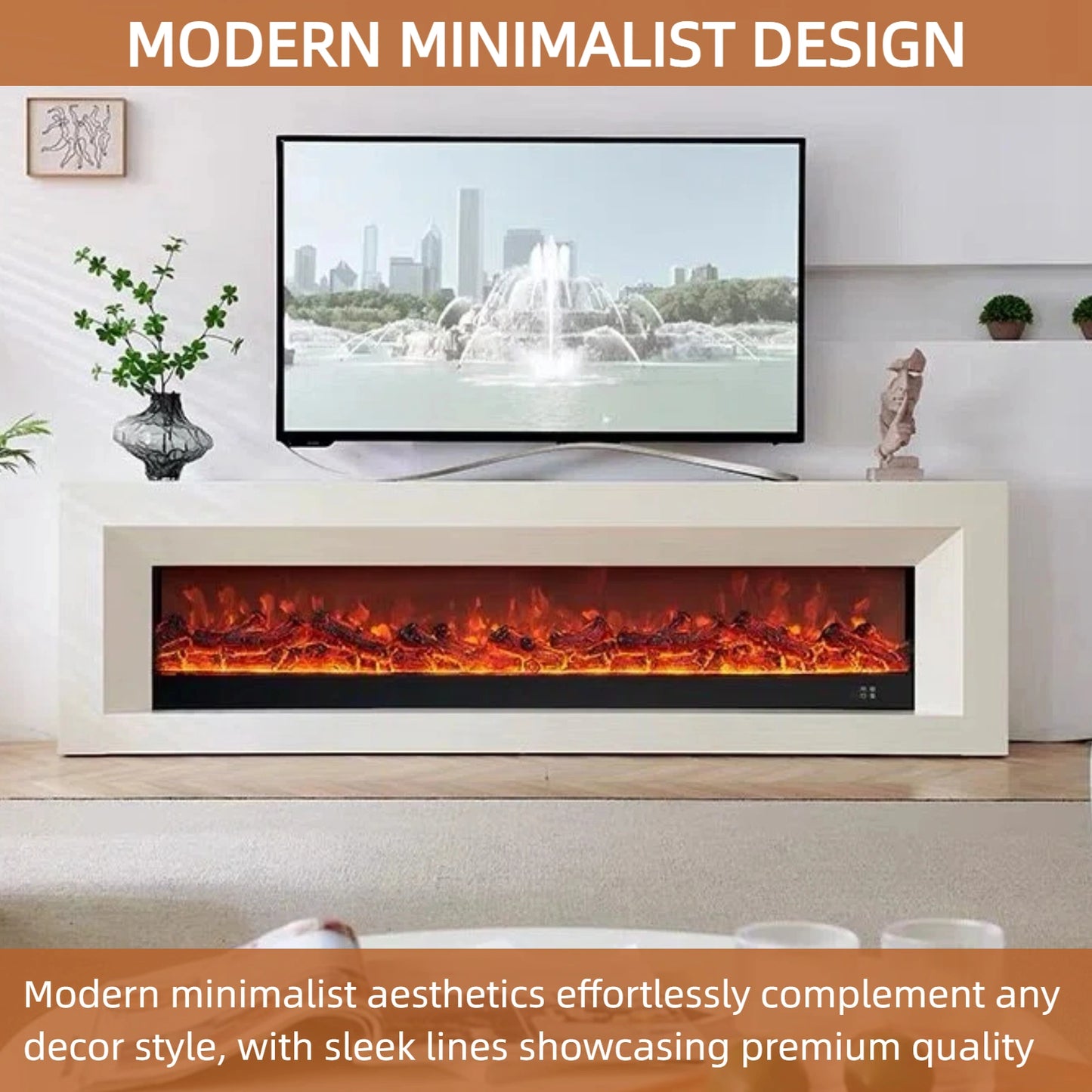Aihm-Lon White Electric Fireplace with Realistic Decorative Flame 79”-95”