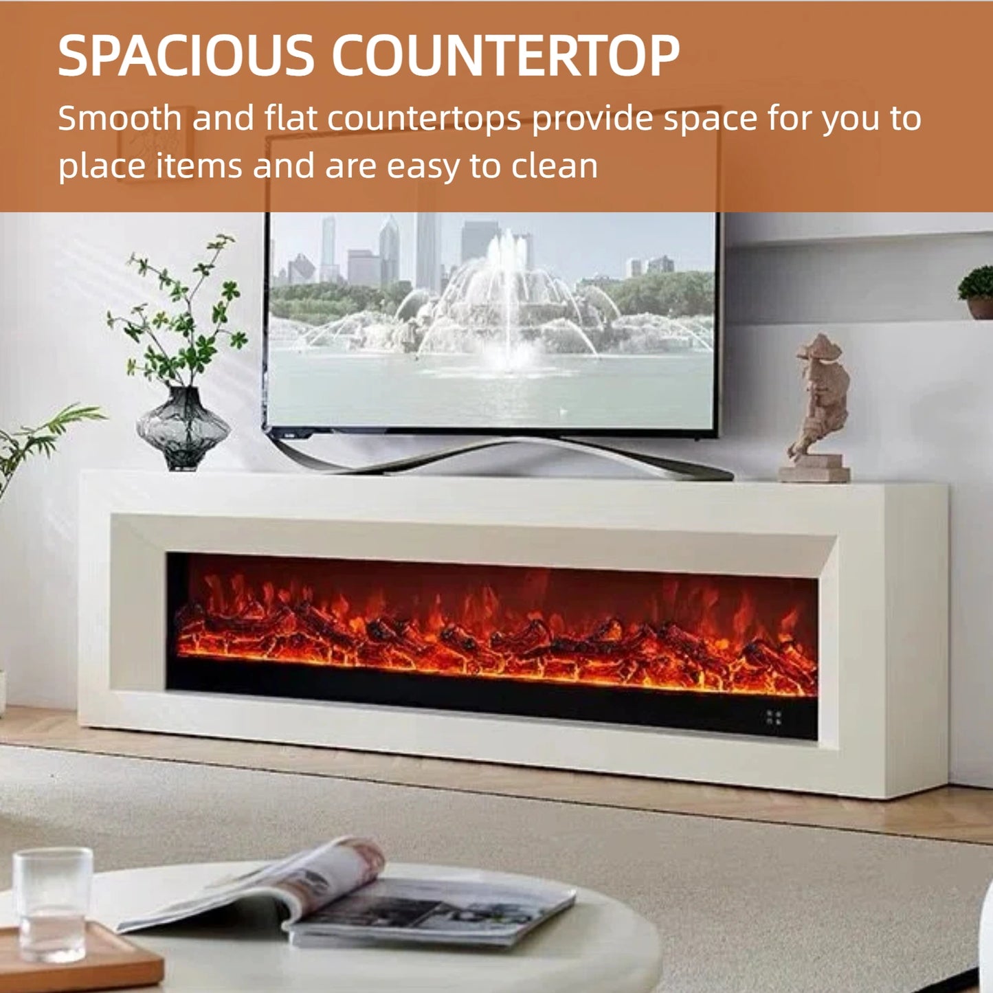 Aihm-Lon White Electric Fireplace with Realistic Decorative Flame 79”-95”