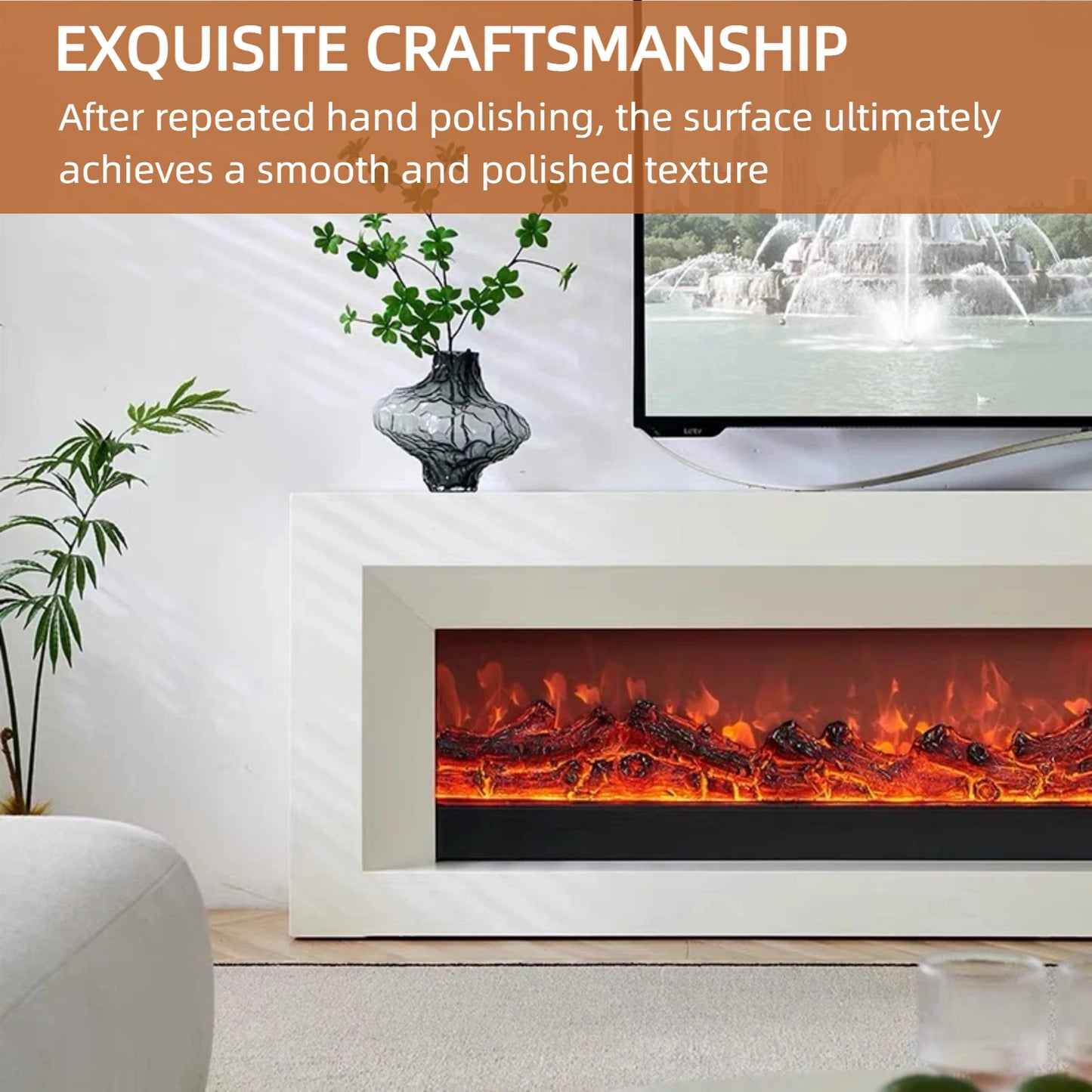 Aihm-Lon White Electric Fireplace with Realistic Decorative Flame 79”-95”