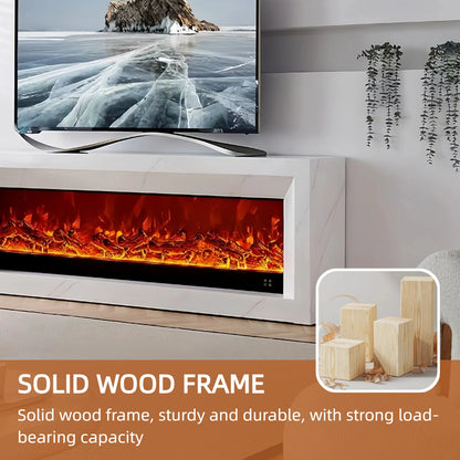 Aihm-Lon White Electric Fireplace with Realistic Decorative Flame 79”-95”