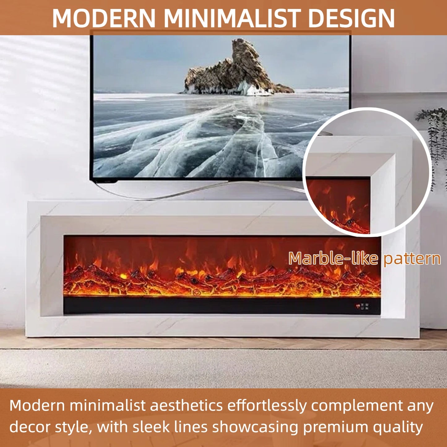 Aihm-Lon White Electric Fireplace with Realistic Decorative Flame 79”-95”