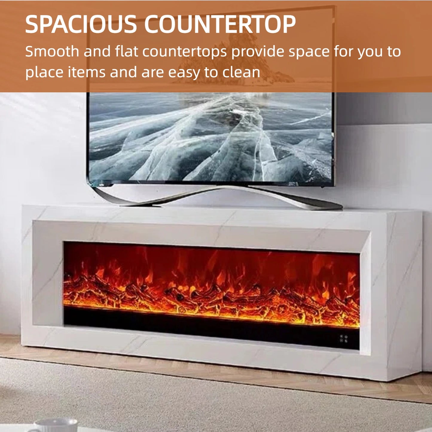 Aihm-Lon White Electric Fireplace with Realistic Decorative Flame 79”-95”