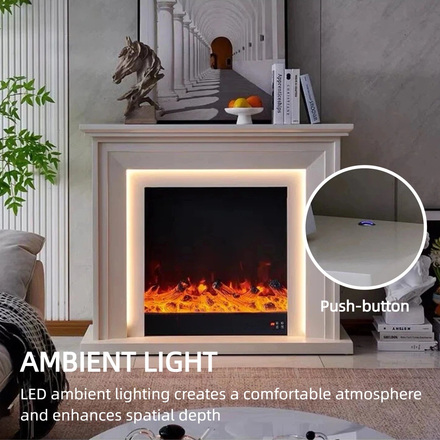 Aihm-Lon Tall Electric Fireplace Includes Modern Ambient Light 47”-59”