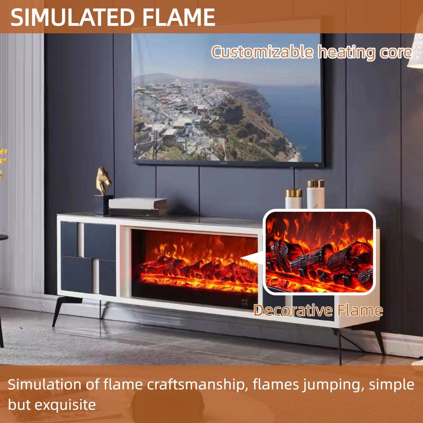 Aihm-Lon Electric Fireplace Includes Grey Geometric Splicing Design 71”