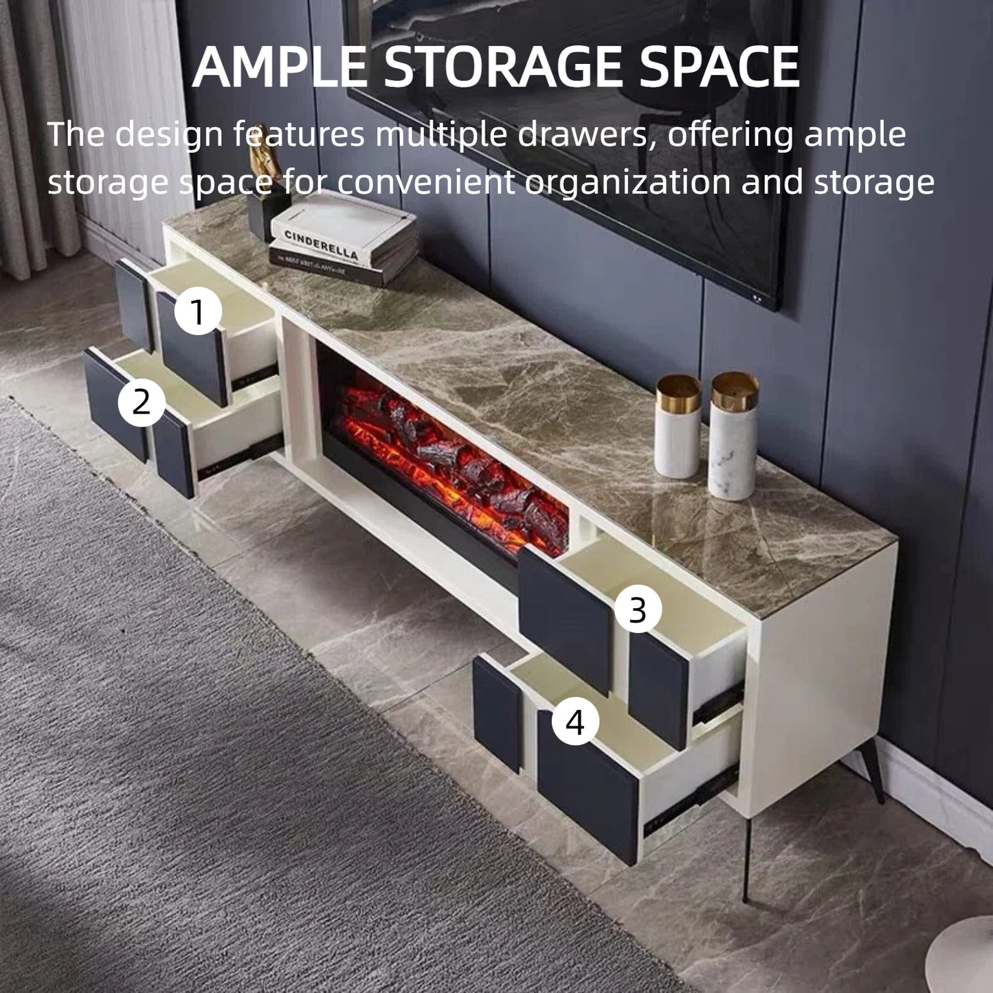 Aihm-Lon Electric Fireplace Includes Grey Geometric Splicing Design 71”