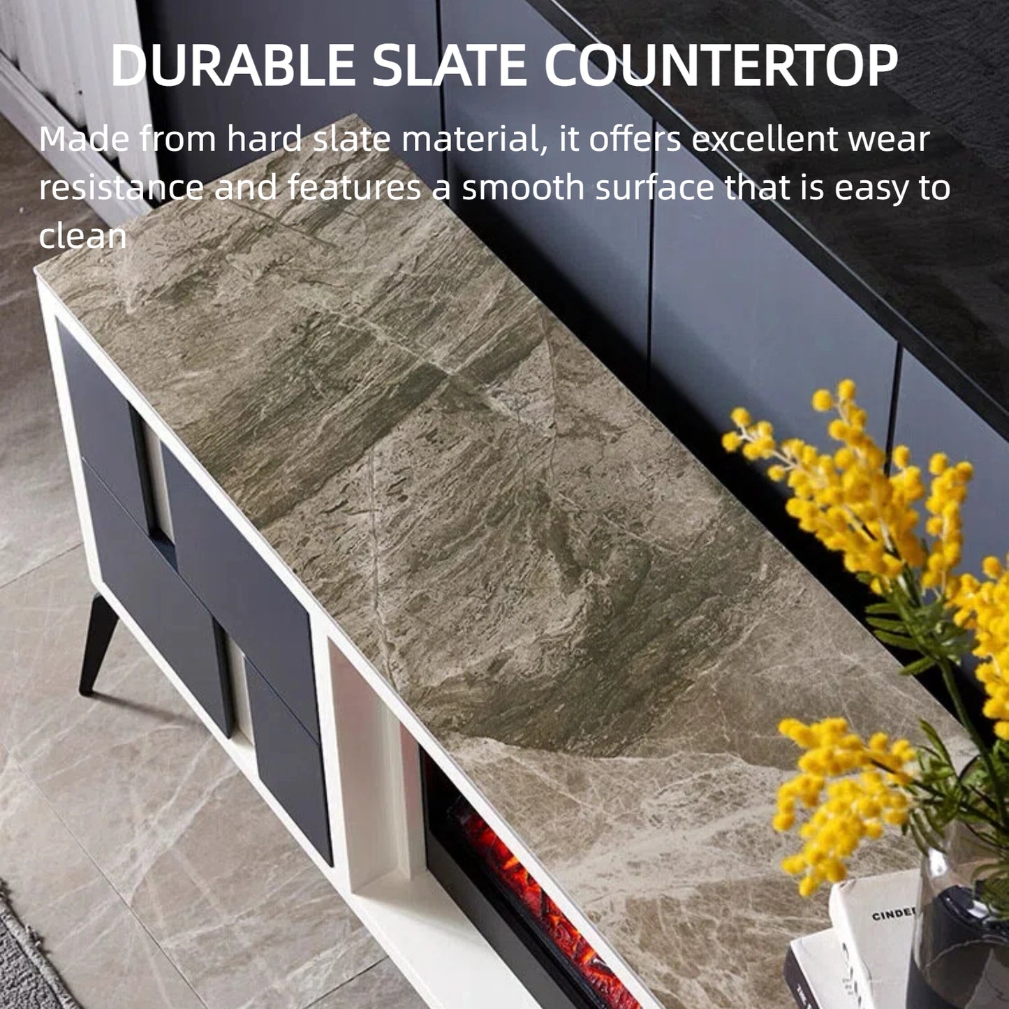 Aihm-Lon Electric Fireplace Includes Grey Geometric Splicing Design 71”