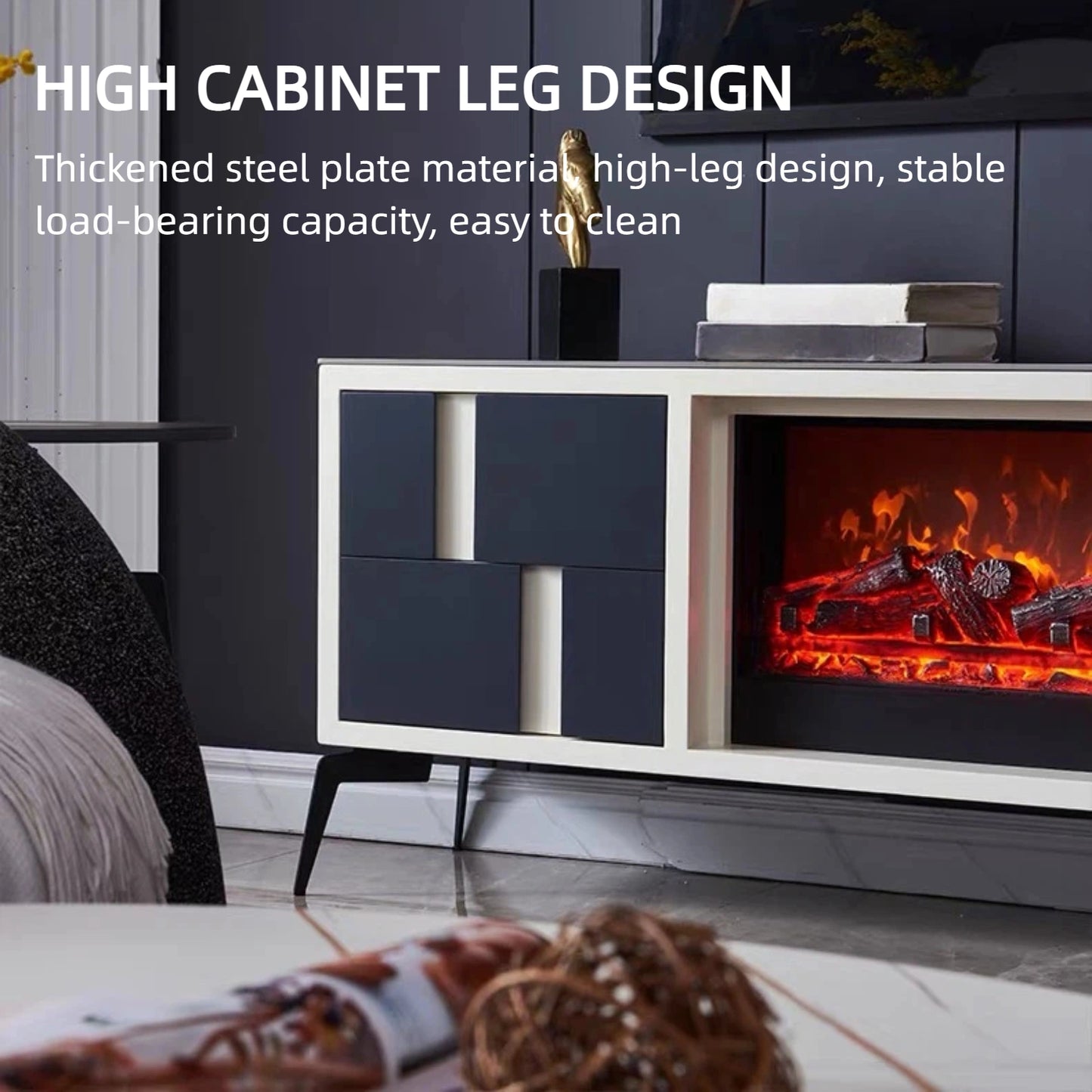 Aihm-Lon Electric Fireplace Includes Grey Geometric Splicing Design 71”