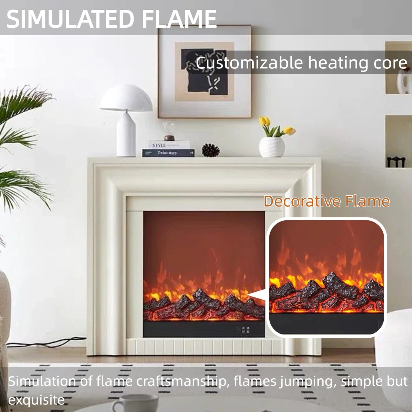 Aihm-Lon Electric Fireplace with Ambient Light & Indoor Decorative Flame 47”