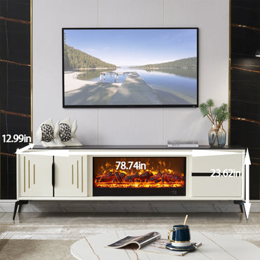 Aihm-Lon Electric Fireplace with Realistic Flame and 2 Storage Drawers 79”