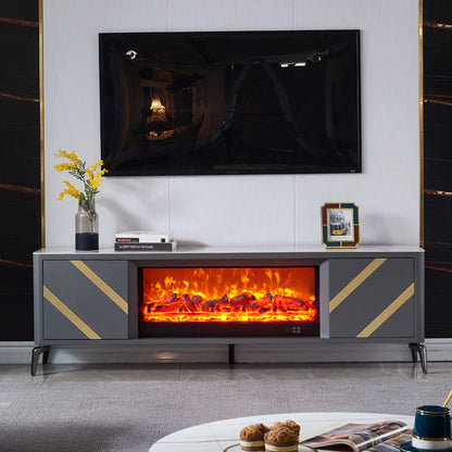 Aihm-Lon Freestanding Electric Fireplace Includes Grey Stripe Design 71”-79”