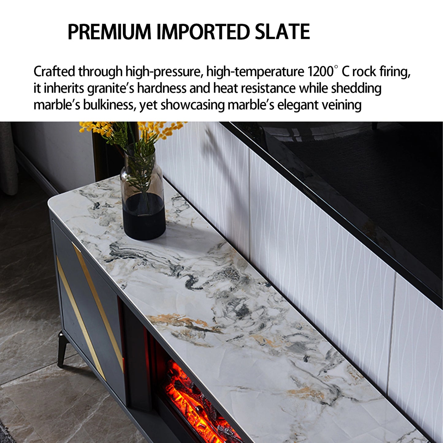 Aihm-Lon Freestanding Electric Fireplace Includes Grey Stripe Design 71”-79”