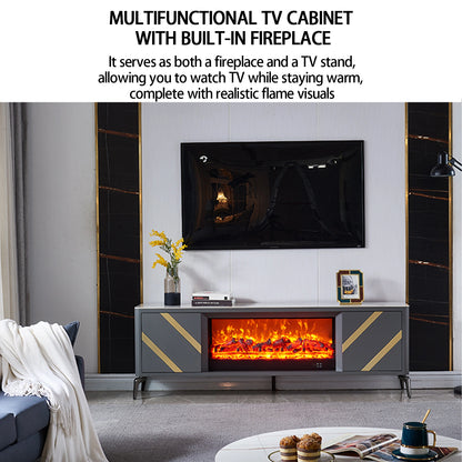 Aihm-Lon Freestanding Electric Fireplace Includes Grey Stripe Design 71”-79”