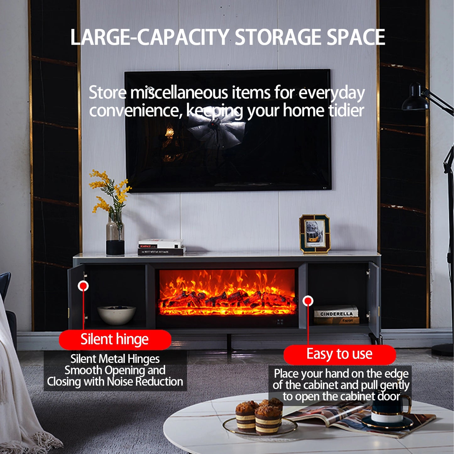 Aihm-Lon Freestanding Electric Fireplace Includes Grey Stripe Design 71”-79”