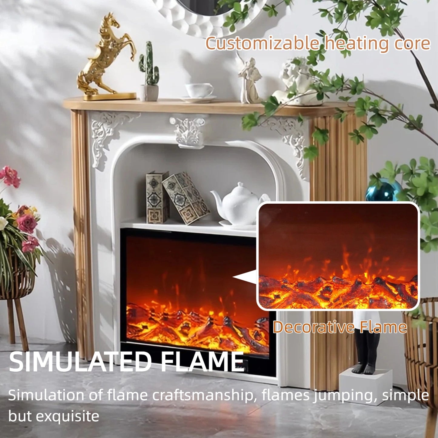 Aihm-Lon Tall Electric Fireplace Includes Rustic Vintage Carving 43”