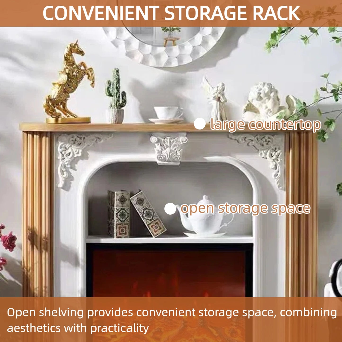 Aihm-Lon Tall Electric Fireplace Includes Rustic Vintage Carving 43”