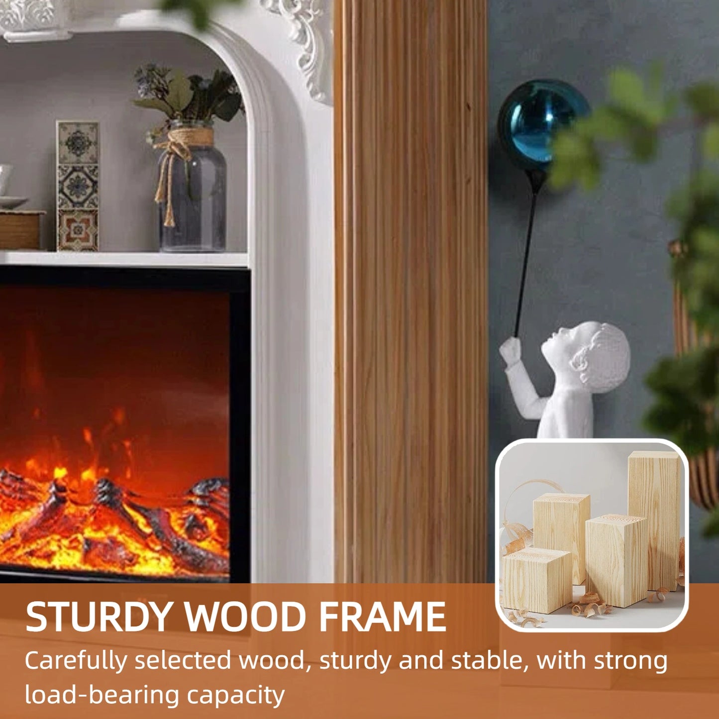 Aihm-Lon Tall Electric Fireplace Includes Rustic Vintage Carving 43”