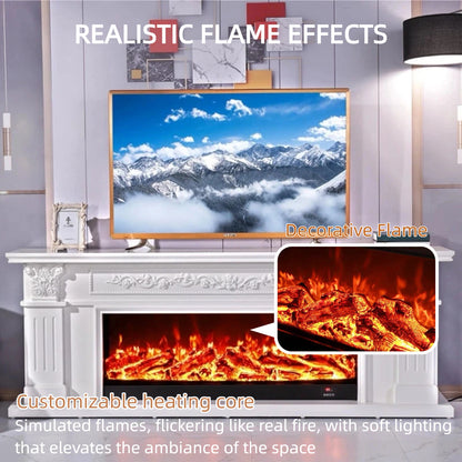Aihm-Lon Electric Fireplace with White European Carving Includes Faux Flame Insert 79”