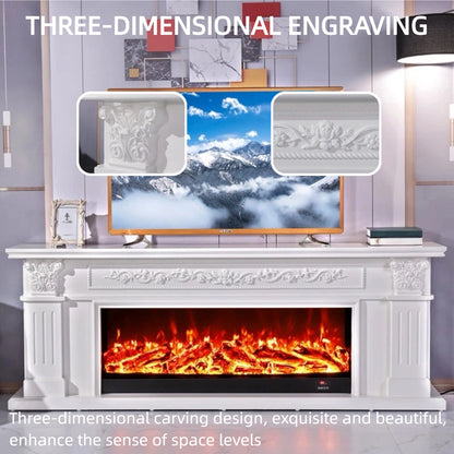 Aihm-Lon Electric Fireplace with White European Carving Includes Faux Flame Insert 79”