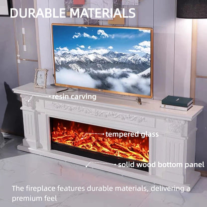 Aihm-Lon Electric Fireplace with White European Carving Includes Faux Flame Insert 79”