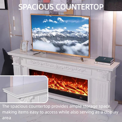 Aihm-Lon Electric Fireplace with White European Carving Includes Faux Flame Insert 79”