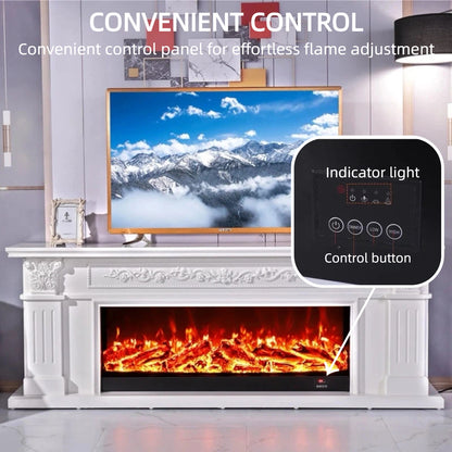 Aihm-Lon Electric Fireplace with White European Carving Includes Faux Flame Insert 79”