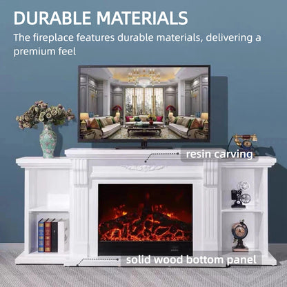 Aihm-Lon Tall Electric Fireplace Includes Open Storage Cabinet 71”
