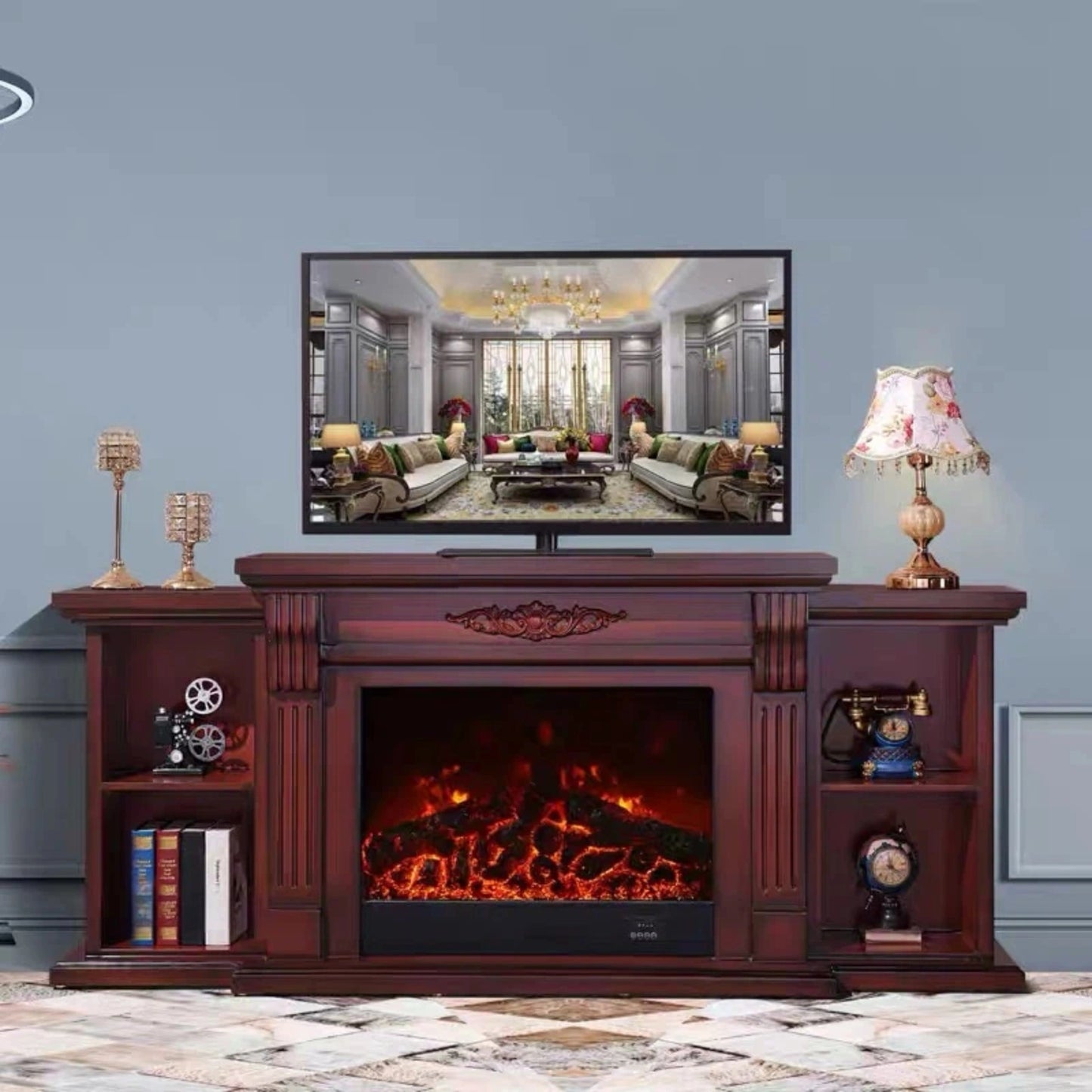 Aihm-Lon Tall Electric Fireplace Includes Open Storage Cabinet 71”