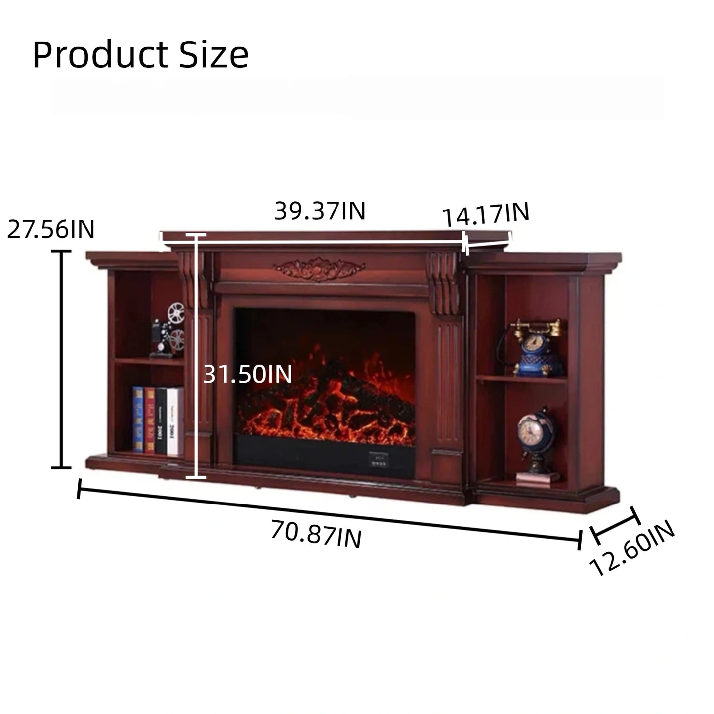 Aihm-Lon Tall Electric Fireplace Includes Open Storage Cabinet 71”