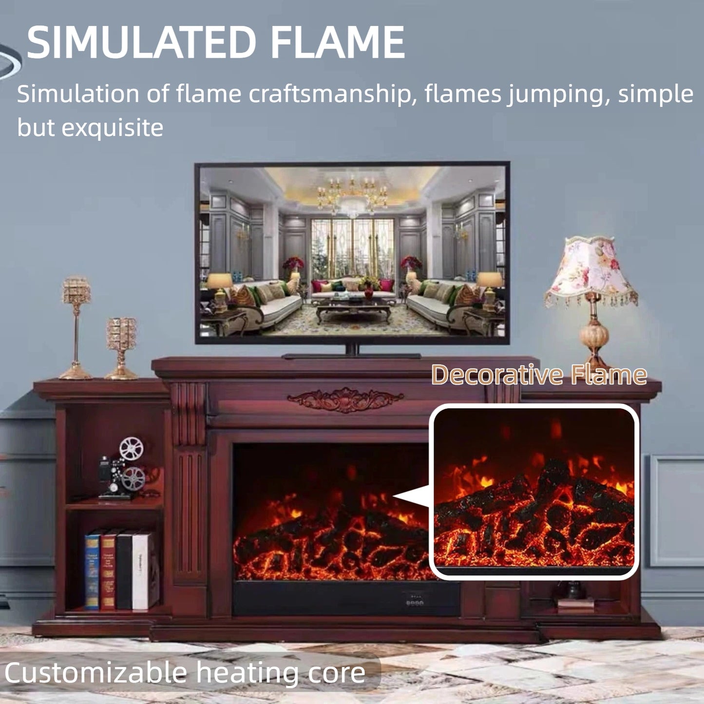 Aihm-Lon Tall Electric Fireplace Includes Open Storage Cabinet 71”