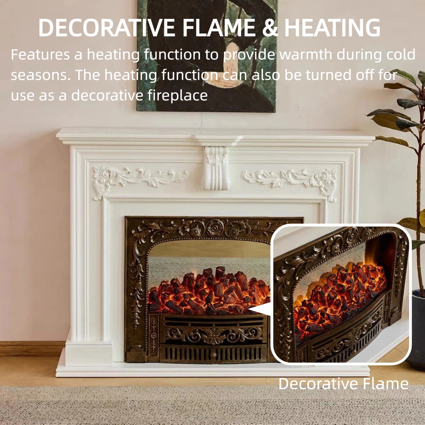 Aihm-Lon Vintage Electric Fireplace with Real Flame Effect Tall TV Stand 47”-59”