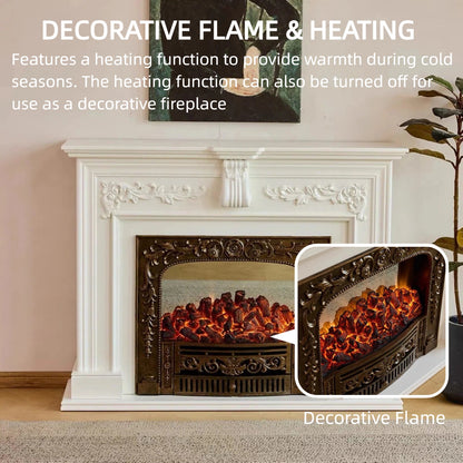 Aihm-Lon Vintage Electric Fireplace with Real Flame Effect Tall TV Stand 47”-59”