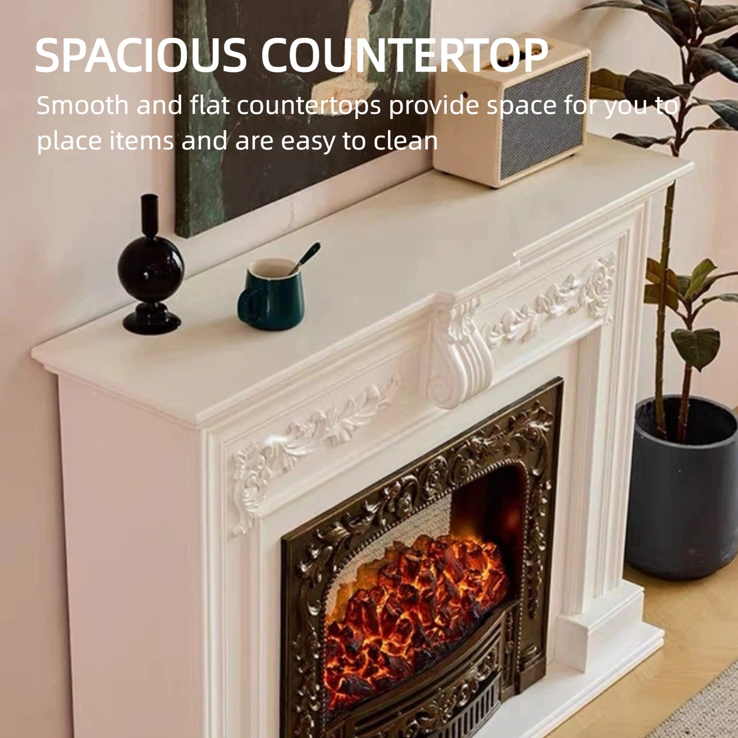 Aihm-Lon Vintage Electric Fireplace with Real Flame Effect Tall TV Stand 47”-59”