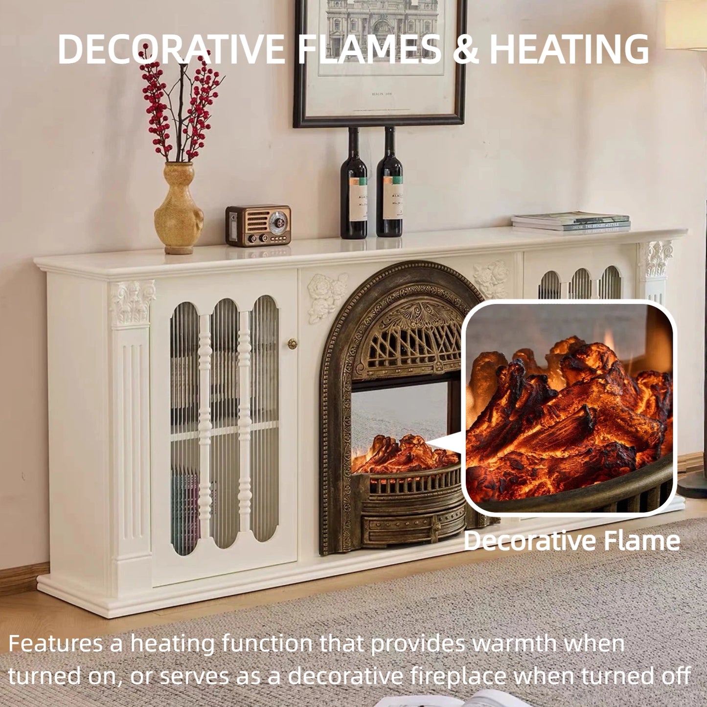 Aihm-Lon Spacious Electric Fireplace Includes Birdcage Heating Firebox 71”-95”